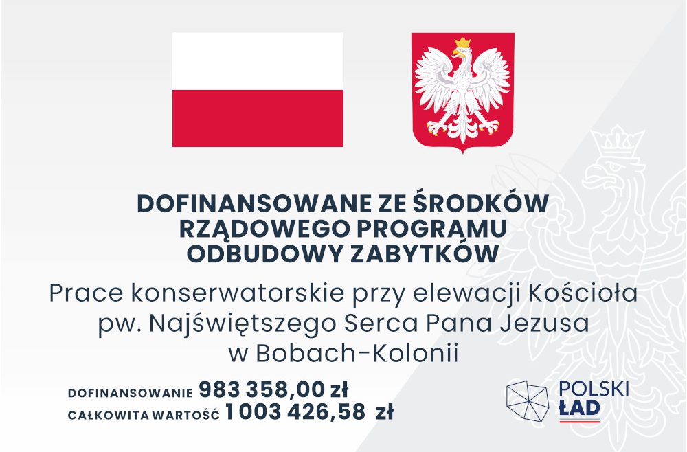 Prace konserwatorskie przy elewacji Kościoła pw. Najświętszego Serca Pana Jezusa w Bobach-Kolonii
